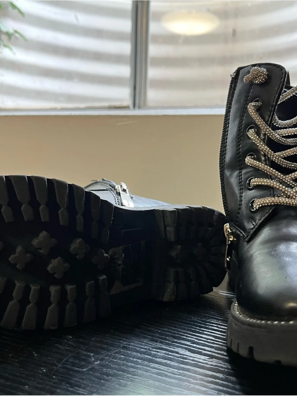 Tahari Black Kids Lace-Up Boots with Sparkle Laces